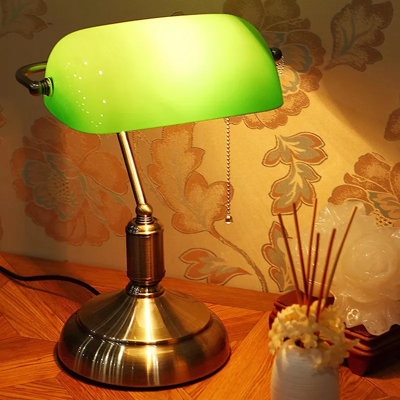Antique Bronze Fashion Table Lamp American Retro Study Work Reading Desk Lights Green Eye Protection Bedroom Bedside Luminaires