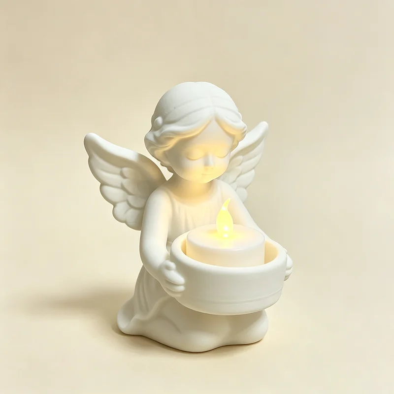 3D Printed White Kneeling Angel Candle Holder Desktop Organizer Set Suitable for Electronic Candles Angel Theme Home Decor