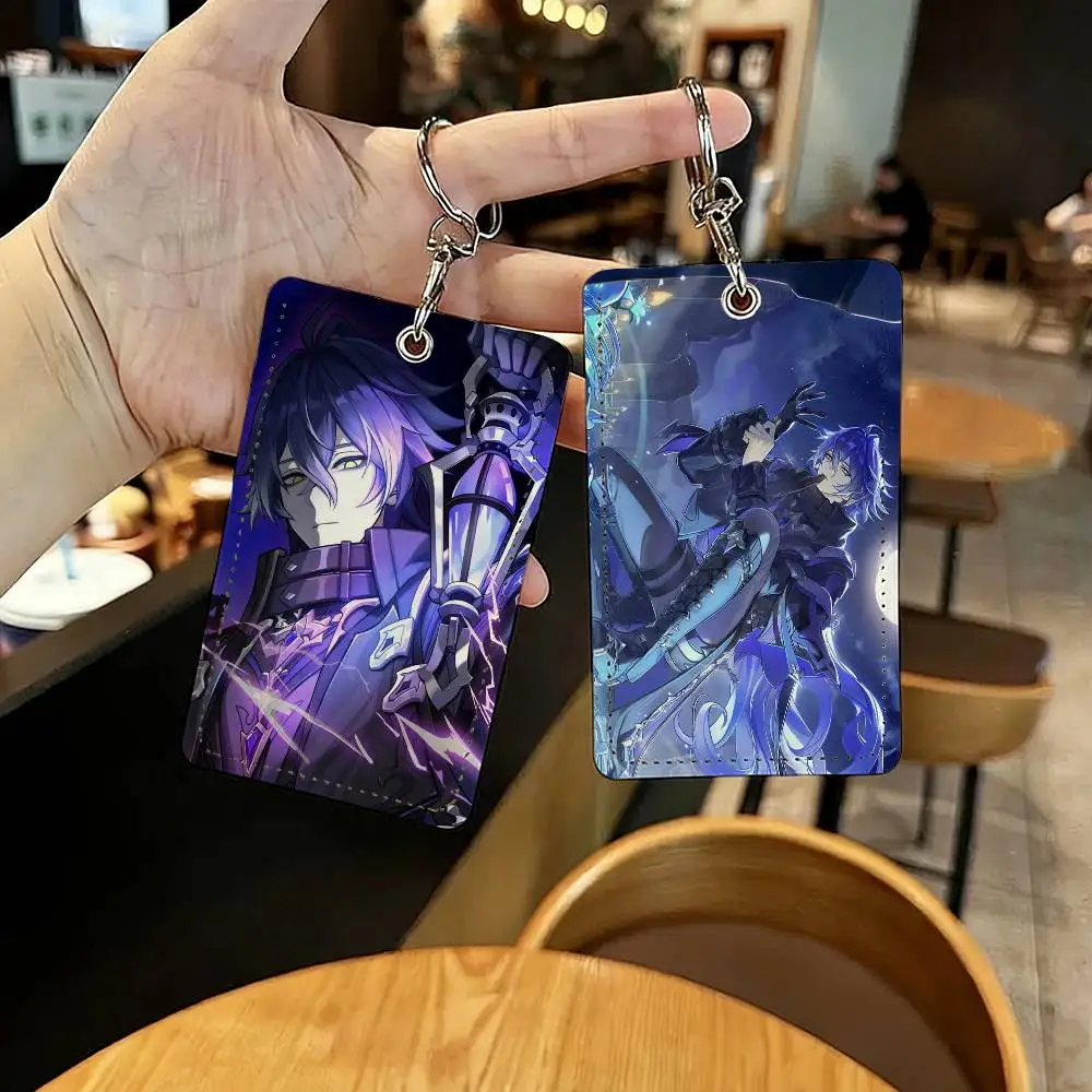 Game Genshin Impact Flins Card Holder With Keychain Executive Protection For Bank Credit Subway Bus Case