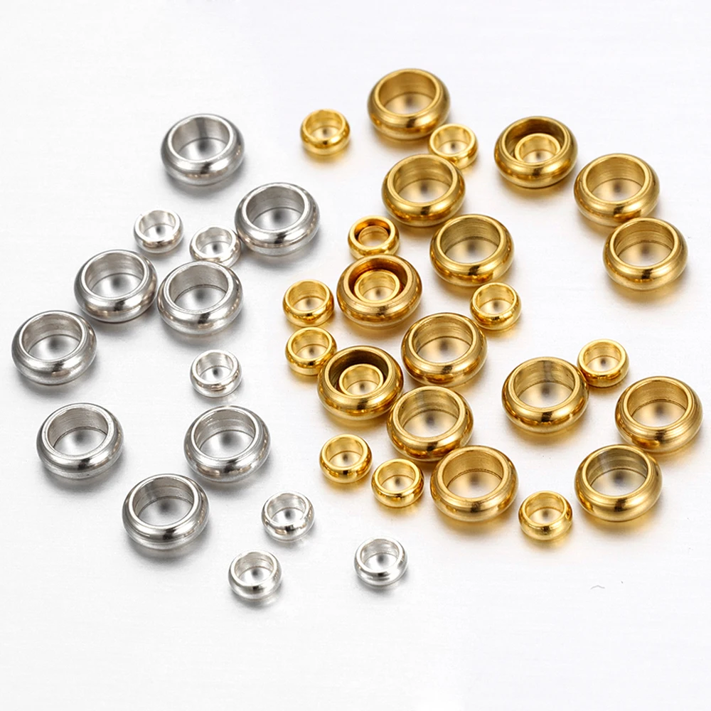 50pcs Gold Color Stainless Steel Round Stopper Spacer Beads Crimp End Beads for DIY Necklace Jewelry Making Supplies Wholesale