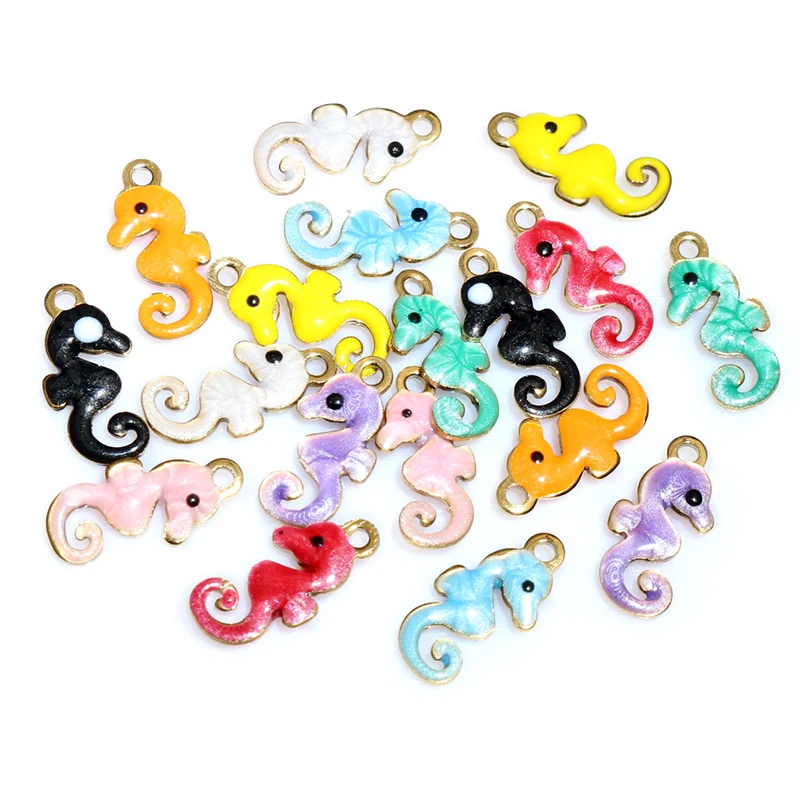20pcs 11x5mm Hippocampus Seahorse Enamel Charms Pendant Stainless Steel DIY Jewelry Making Accessories for Necklace Earrings