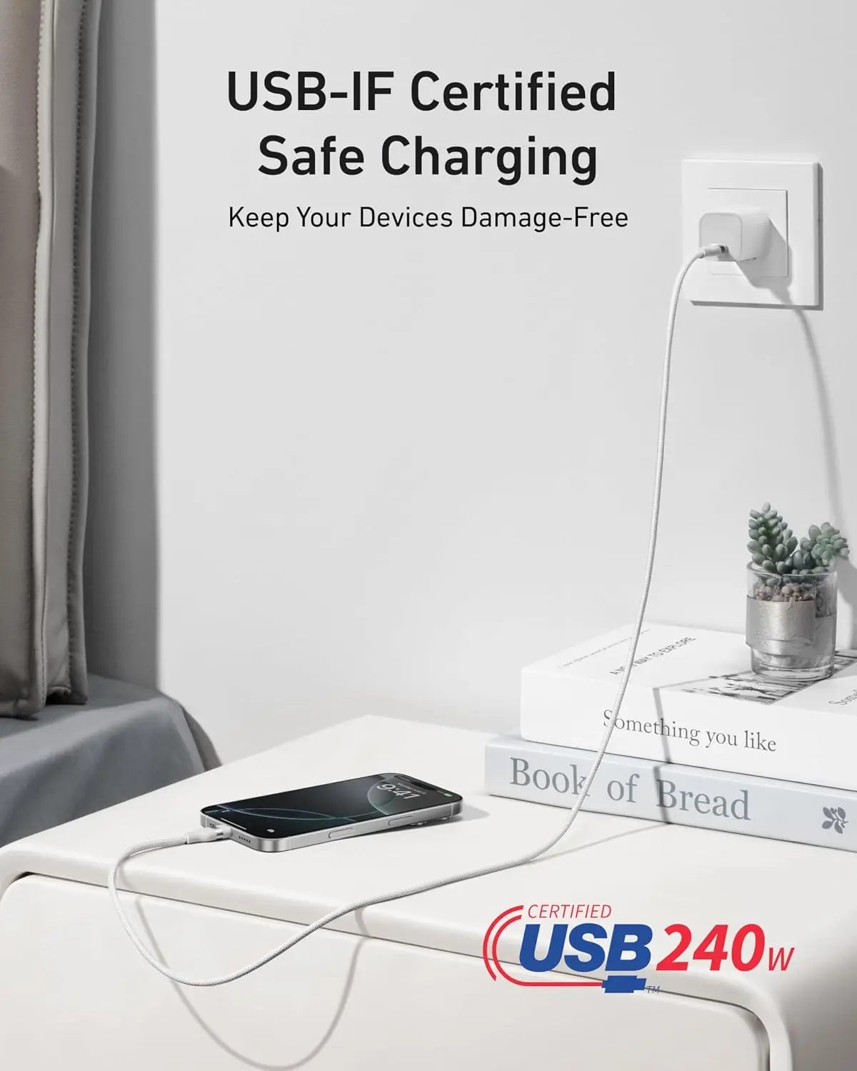 Anker Nano USB C to USB C Cable, 240W Fast Charging Cable (White 1.8m) Flexible Multi-Color Braided Charger for iPhone Series