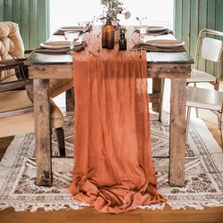 Dinning table rust table cloth set wedding decoration cotton gauze dusty blue napkins towels gift Christmas table runner