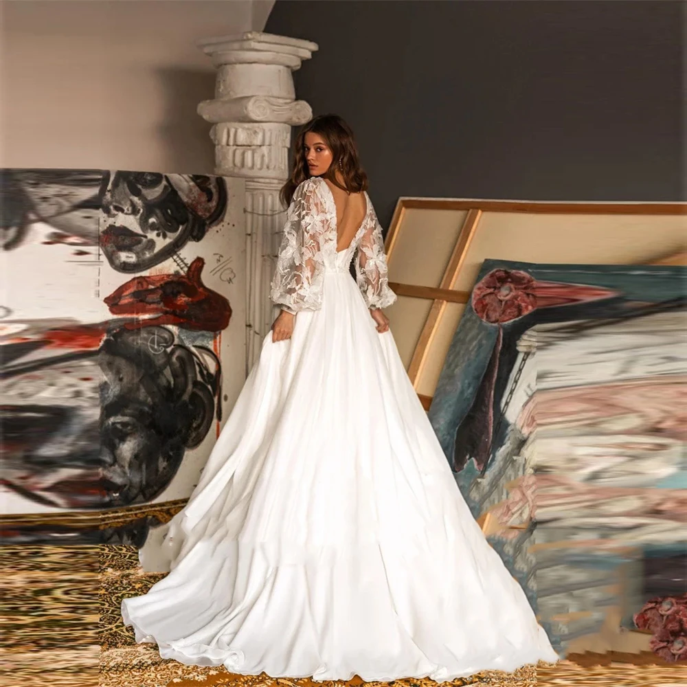 Abiti da sposa di lusso bohémien a-line decalcomanie Sexy in pizzo con scollo a v abiti da sposa eleganti lunghezza di lavaggio principessa Vestidos De Novias