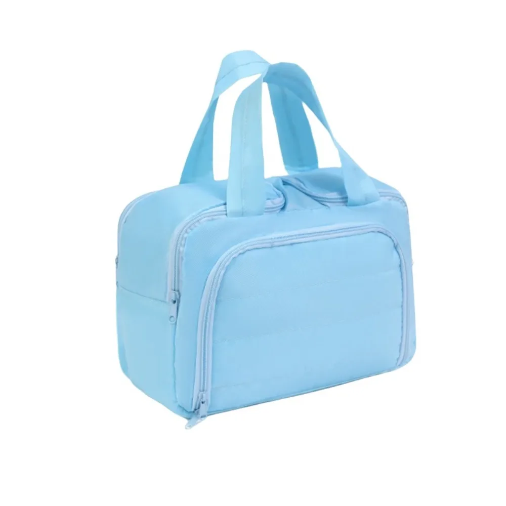 Multipocket Design Cosmetic Handbag Double Side Open Large Capacity Travel Toiletry Bag Checkered Pattern Comfortable Handle