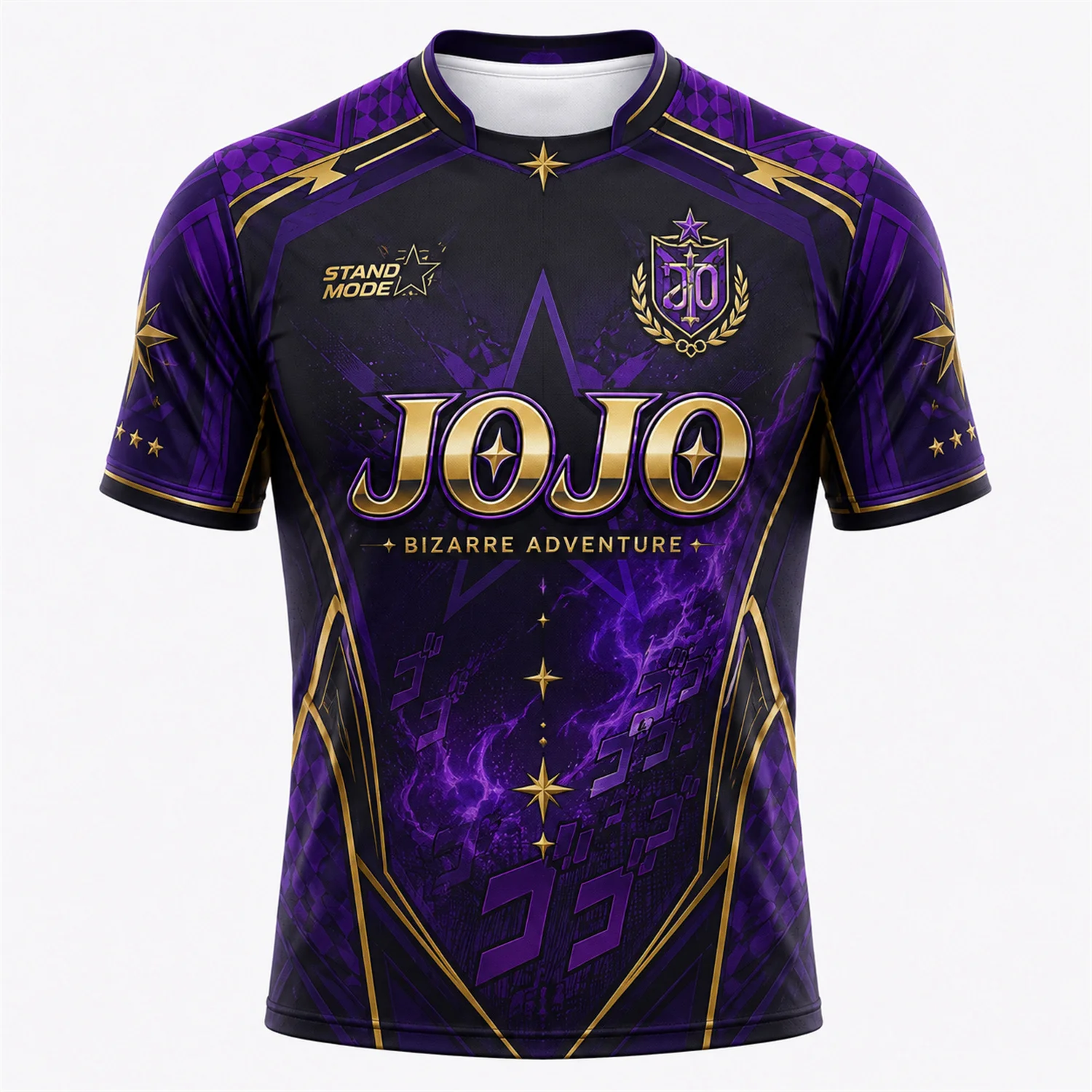 Men JoJo Bizarre Adventure Anime Jersey Crew Neck Short Sleeve Purple Graphic Shirt Y2K Streetwear Sports Top