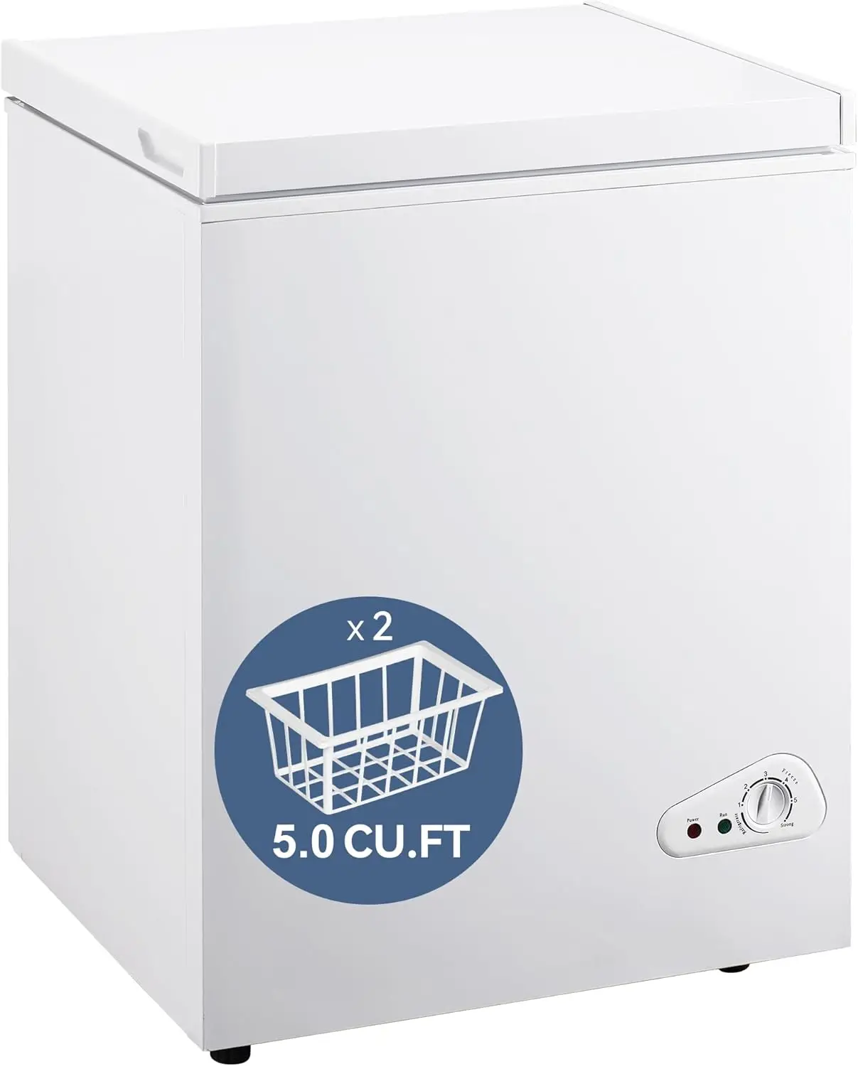 KRIB BLING 5.0 Cu.Ft Compact Chest Freezer with Removable Basket, Krib Bling Top Door Open Freestanding Deep Freezer with 7 Gear