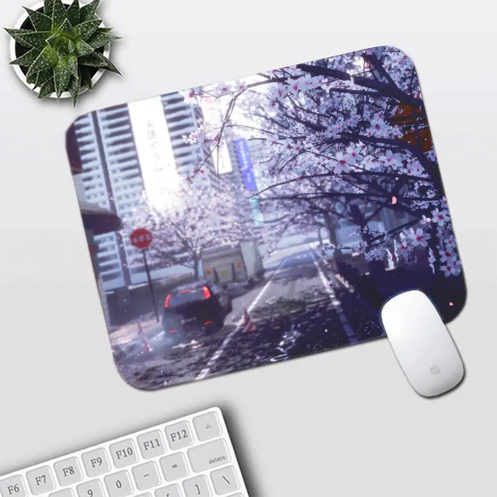 

Retro pixel style Japanese landscape mouse pad Sakura city landscape large table pad Anti-slip computer keyboard pad
