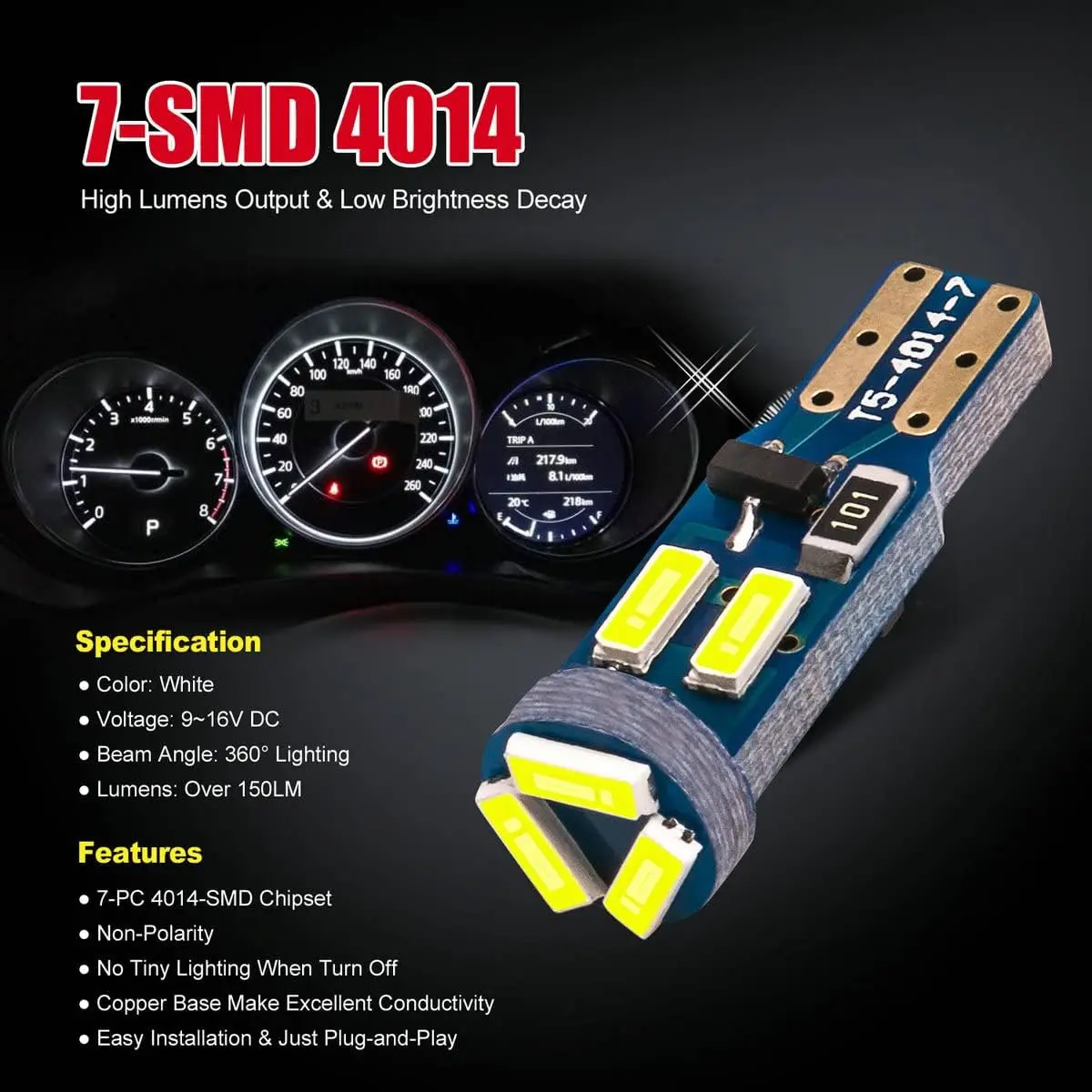 T5  PC74 PC37 LED Bulb with Twist Lock Socket for Dashboard Instrument Panel Gauge Cluster Light Vanity Mirror Glove Box light