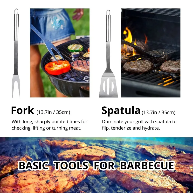 9 Pieces Set BBQ Utensil Set Stainless Steel Barbecue Accessories Grill Tool with Bag (Delivery from From Europe Warehouse)