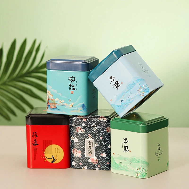 Mini Square Tinplate Storage Box Sealed Tea Caddy Small Coffee Jar Tea Leaves Container Cans Small Spices Storage Boxes