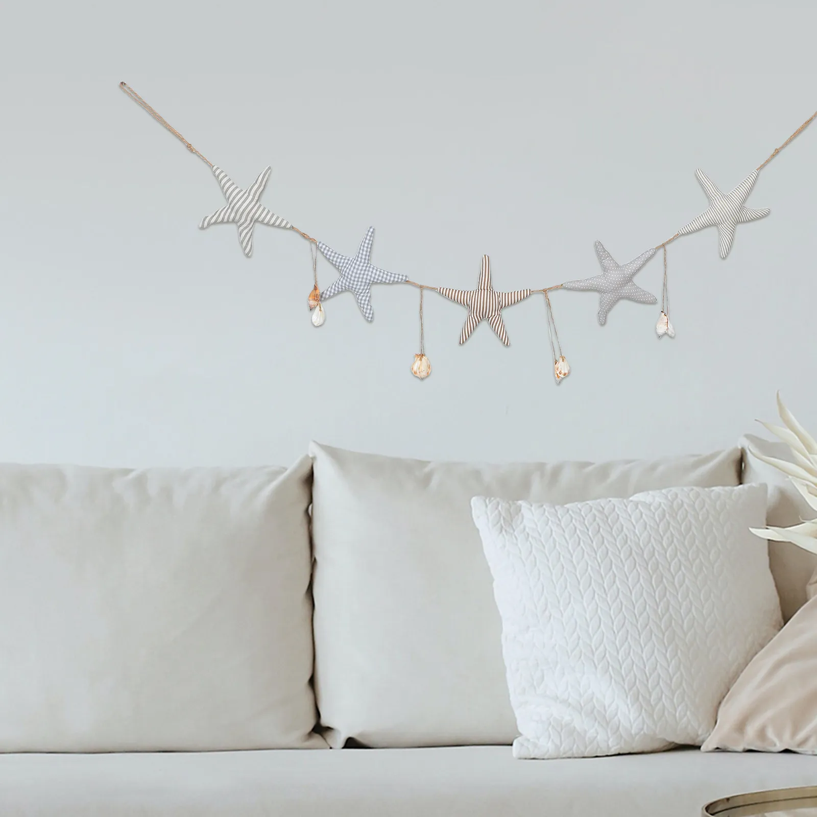 Marine Nautical Wall Decoration Ocean-Inspired Sea Star Shell Conch Hanging Garland Banner for Room Beach Theme Coastal