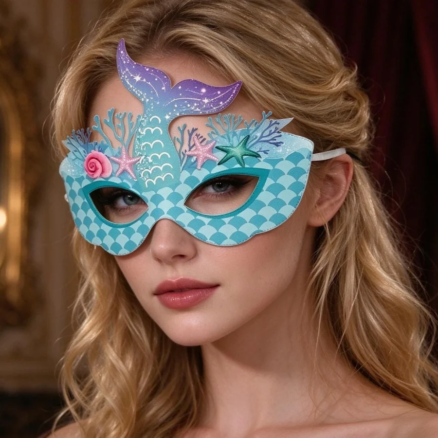 8-piece set of marine mermaid masks - cute role-playing eye masks - birthday and festival party costume masks
