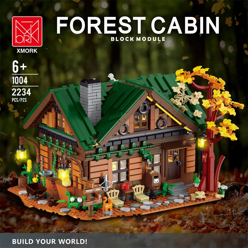 IN STOCK MK1004 Forest Cabin Building Blocks Assembling Wooden House Bricks Construction Model Toys for Boys Christmas Gift Set