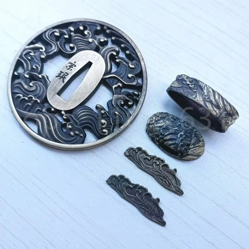 High Quality Alloy Tsuba Guard Fuchi Kashira Menuki Apply To Japanese Katana Samurai Sword Fittings Beautiful Sea Wave Shape New