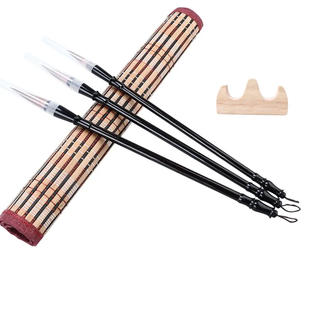 Chinese Calligraphy Brush Set Wool Hair Wooden Handle Large Medium Small Sizes for Writing Drawing