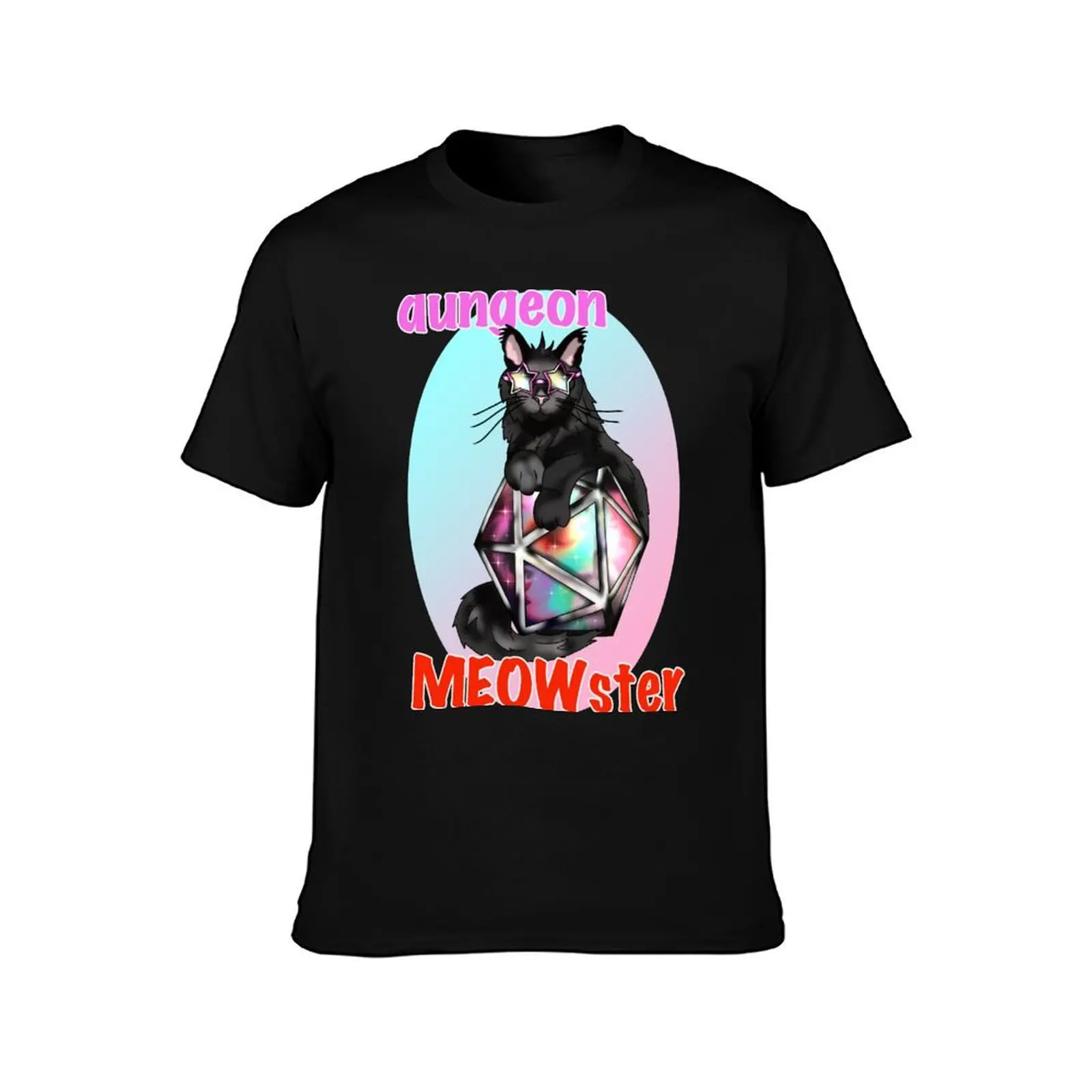 Black cool cat dungeon meowster with D20 dnd dice T-Shirt funny costumes quick drying fitted t shirts for men