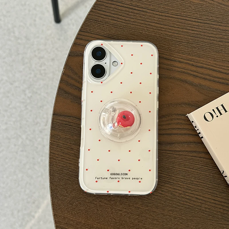 Coreia vermelha bolinhas carta apple talheres titular caso de telefone para iphone 17 16 15 pro max 14 plus 13 12 11 16e xr xs 7 plus capa
