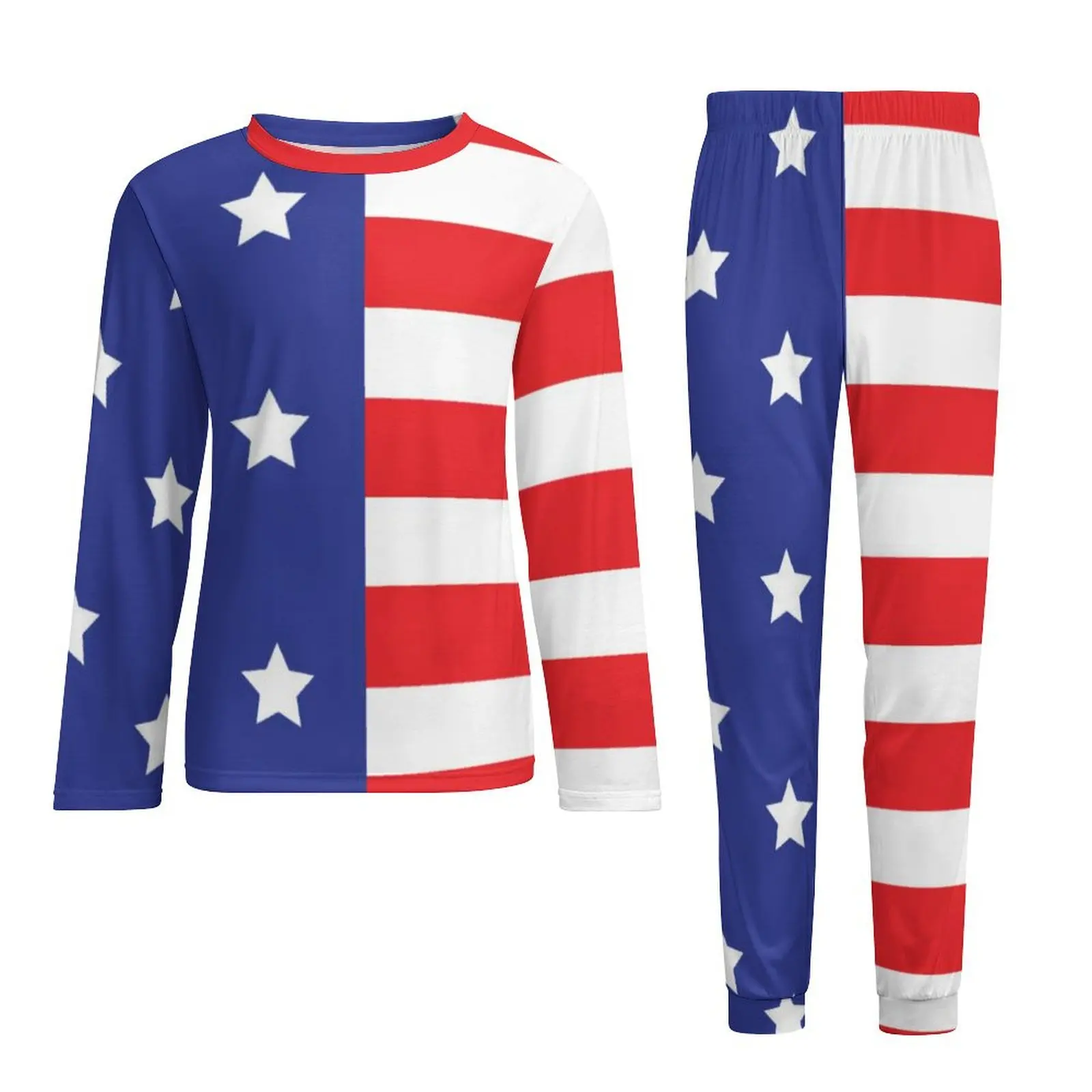 Conjunto de pijama con estampado de rayas y estrellas para hombre, ropa de dormir elegante de manga larga, diseño de dos piezas, bandera americana, otoño