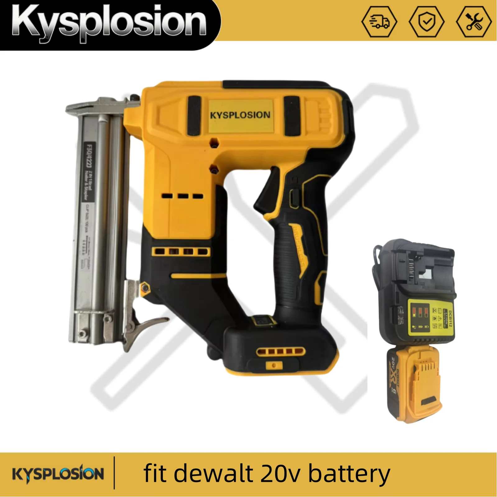 Brushless Nail Gun F30G Tacker gun Cordless motor Electric Straight Staples Portable Home Power Tools Fit for Dewalt 20V Battery