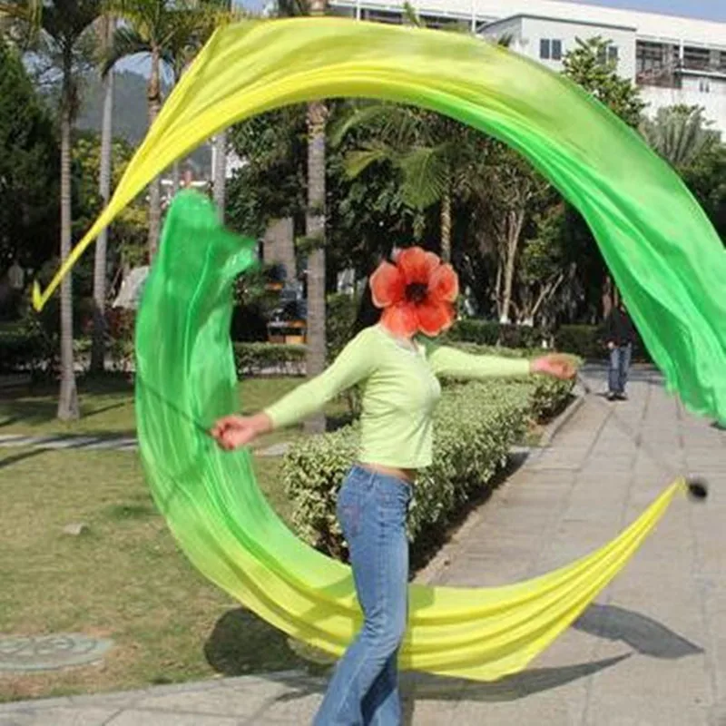 Bolas Poi para mujer, velo de seda para danza del vientre, accesorios de actuación en escenario, disfraces de baile, 200x90cm, 1 par