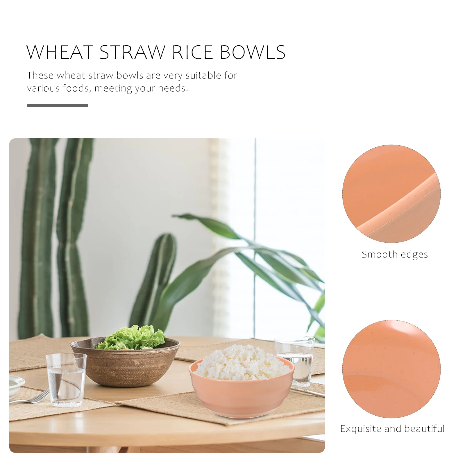 

4pcs Wheat Straw Soup Bowls 20CM Blue Heat Resistant Kitchen Bowls for Eating Unbreakable Tableware Set