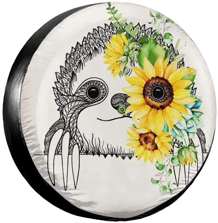 Delerain Sloth Sunflower Spare Tire Covers for RV  Trailer SUV Truck and Many Vehicle, Wheel Covers Sun Protector Waterproof