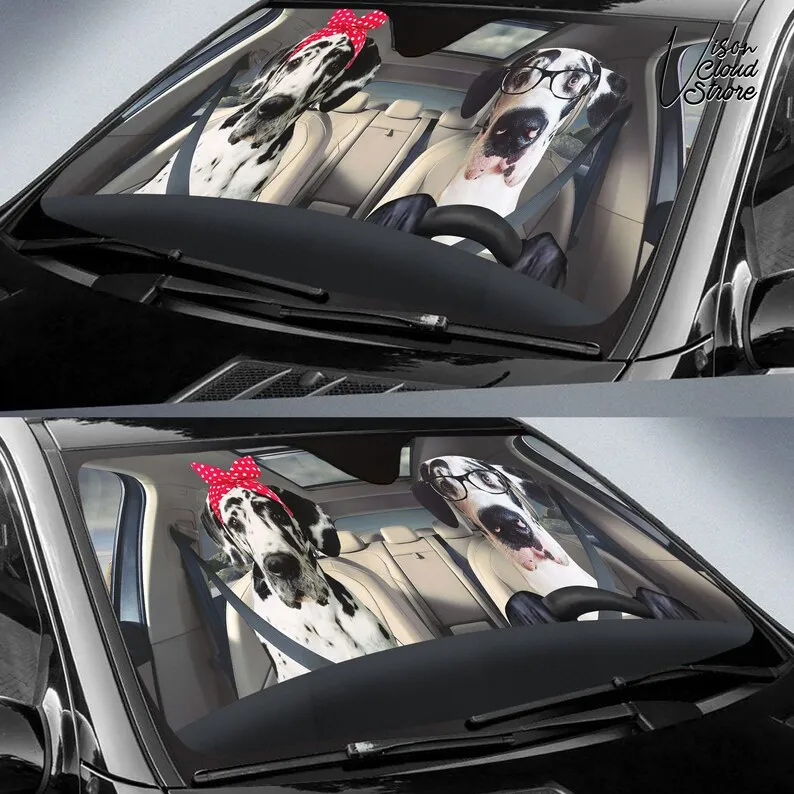 Great Dane Couple Car Accessories Personalized Sun Shade Car Accessories Decoration Personalized Car Gift For Him Gift For Dad