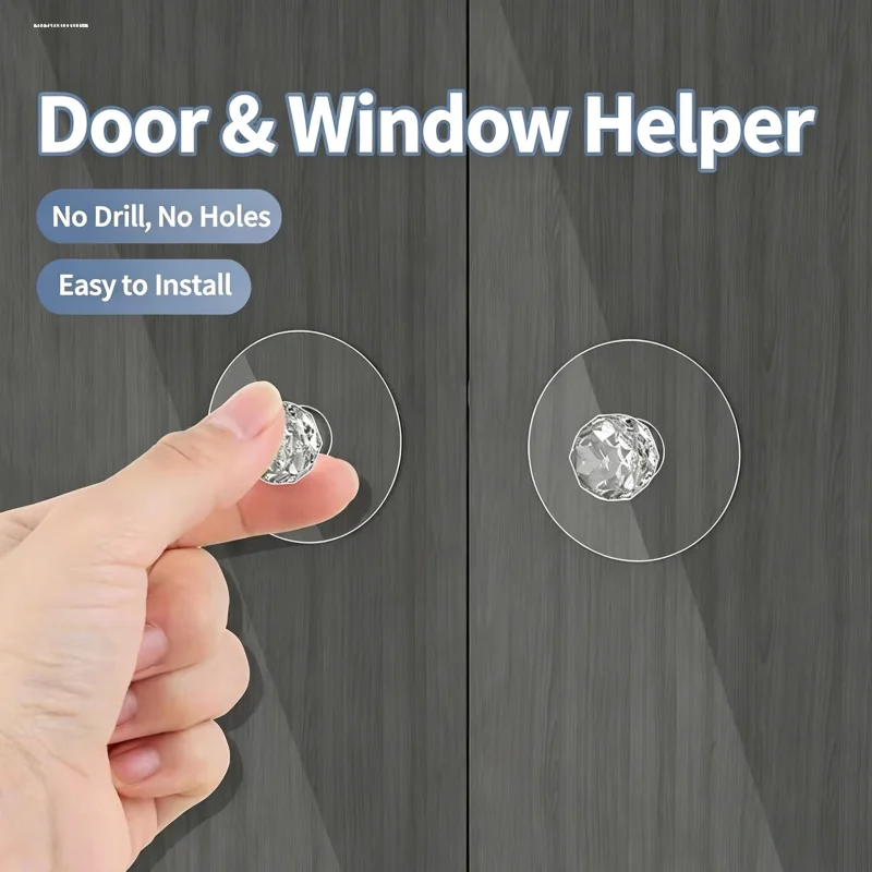 Strong Stick Invisible Crystal Door Handle, No Drilling Self-Adhesive Knob for Cabinet, Wardrobe & Bathroom