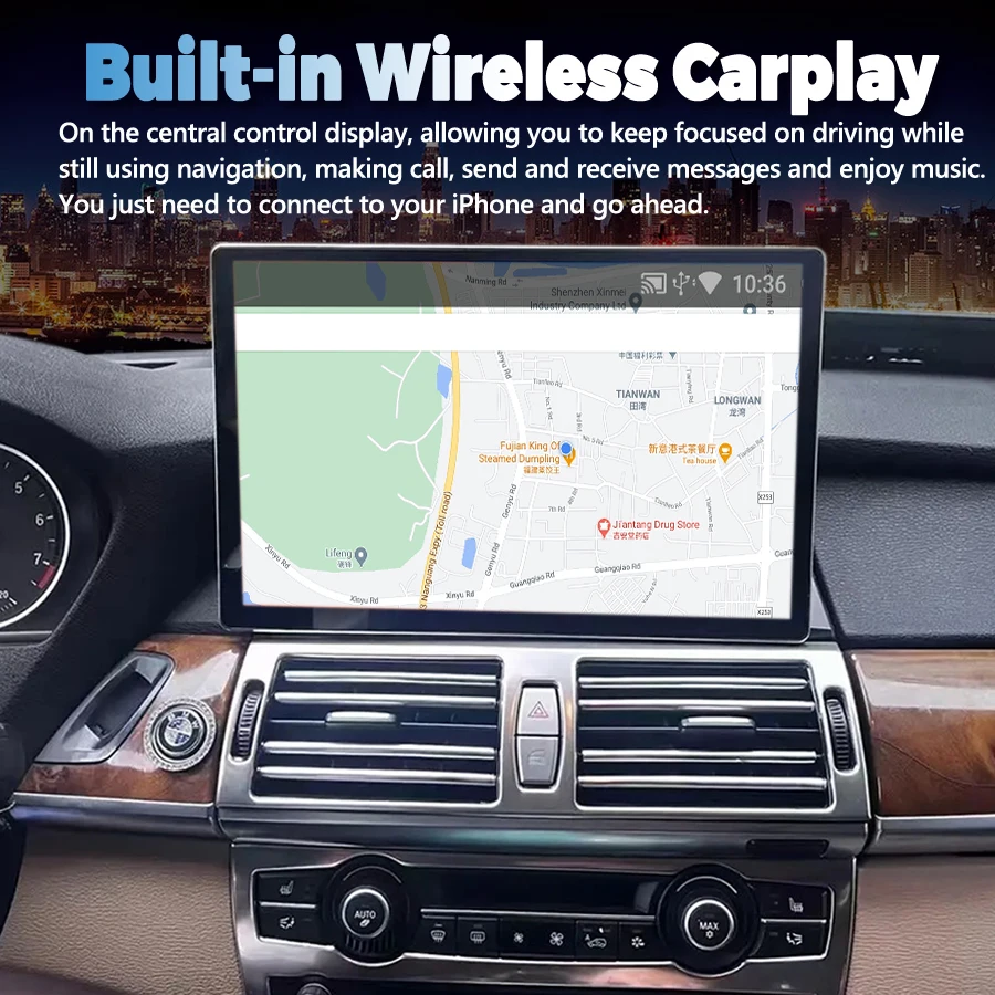 Lecteur vidéo sans fil pour BMW, CarPlay, CarRadio, Navigation GPS, Limitation, Android 14, AirPlay, Road Top, BMW X5, E70, X6, E71, CCC, CIC, 13.3 pouces