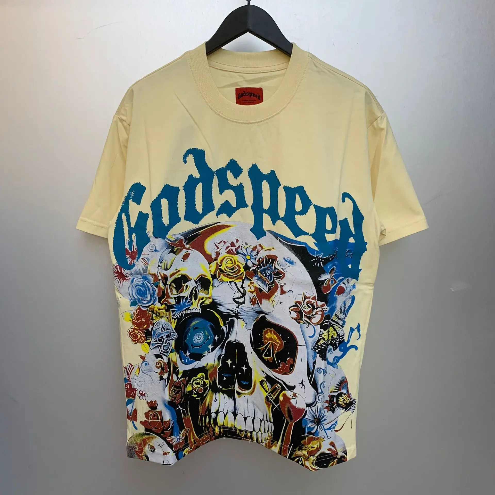 

Godspeed Washed Black Short Sleeve T-Shirt Unisex Base Layer Top Skull Rock Band Retro Design Breathable Casual Summer Tee