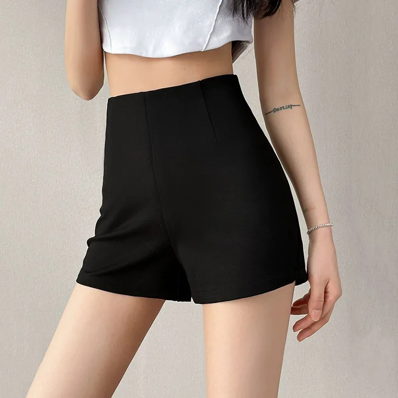 Korean Slim Fit Black Shorts Women Summer High Waisted Zipper A-line Hot Short Pants Ladies Casual Slimming Base Suit Shorts