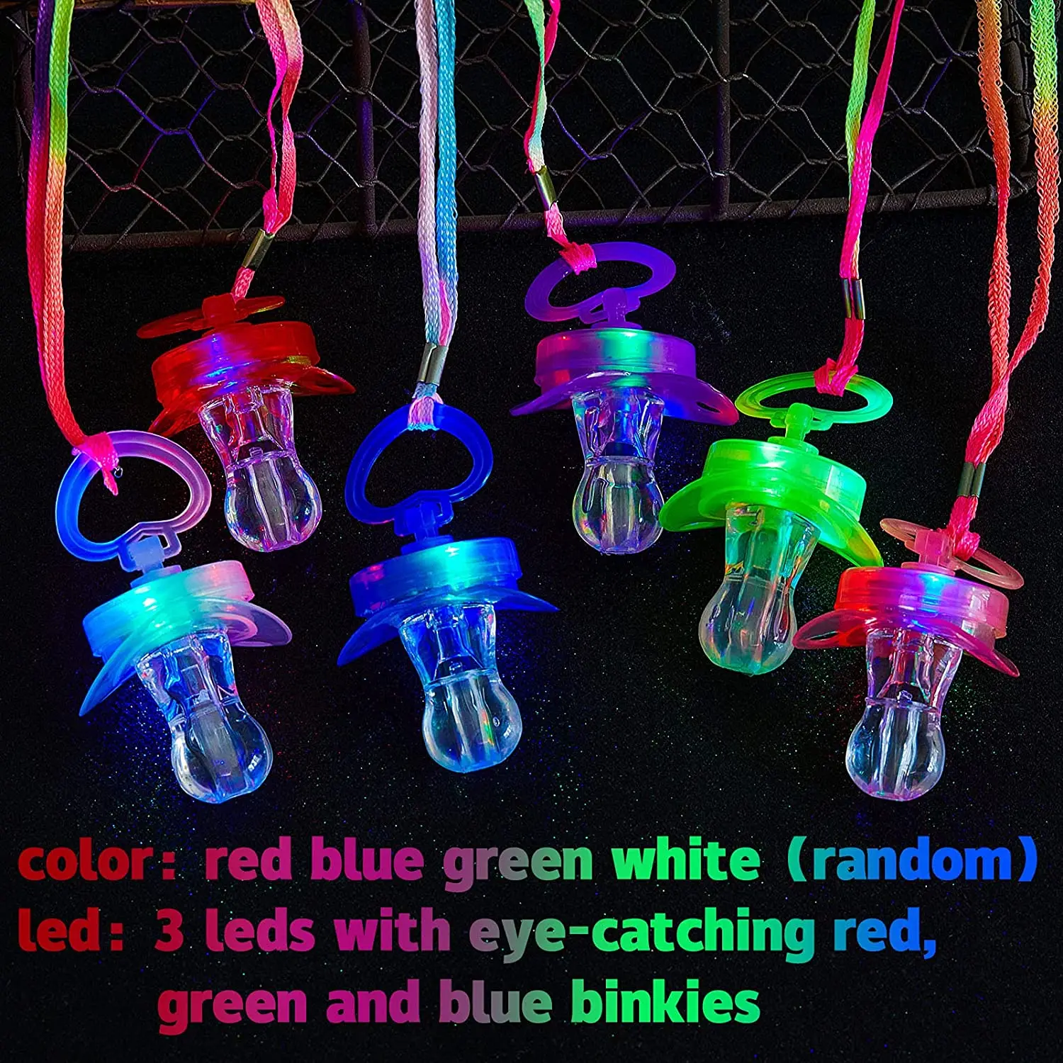 LED Light up Pacifier Necklace Toy Christmas Rave Pacifier Glowing Flashing LED Light up Pacifier for Teens and Adults KTV Bar