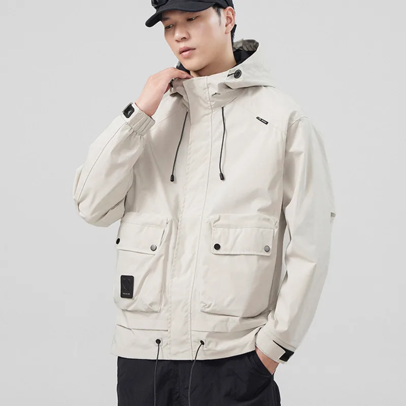 

Men's Hooded Loose Fit Windbreaker Jacket -Outdoor Casual Utility Workwear Coats Spring Autumn Water-Resistant Cargo Jacket