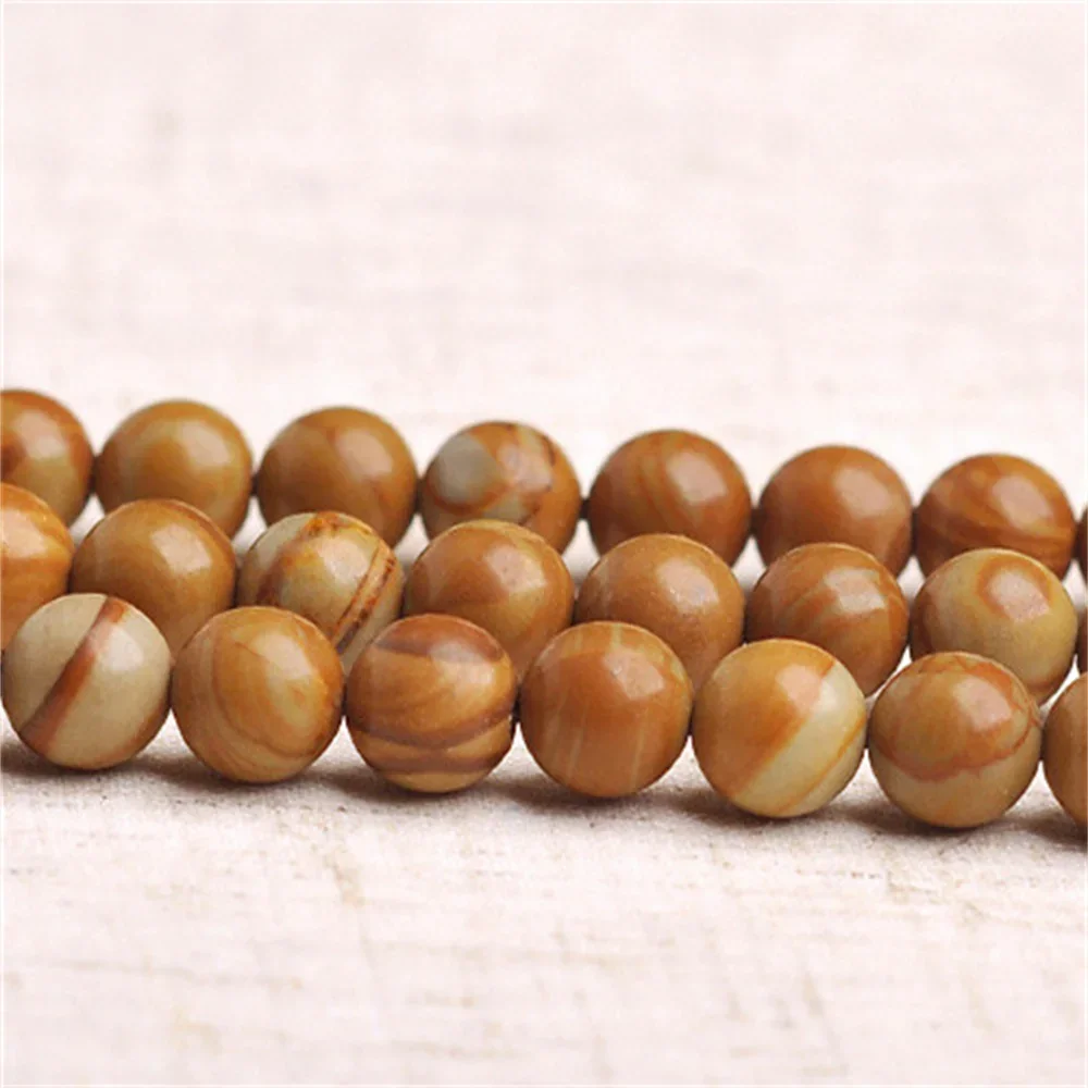 4-12mm Wood Grain Picture Beads for Jewelry Making Natural Stone Loose DIY Women Necklace Bracelet Semi-finished Free Shipping