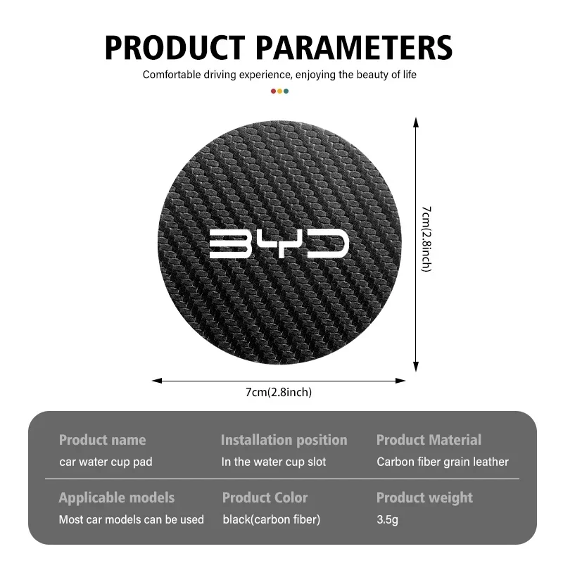 2Pcs High Temperature Resistant Cup Mat Carbon Fiber Grain Coaster For BYD Seal Song Tang Han Dolphin Atto3 Car Interior Accesso