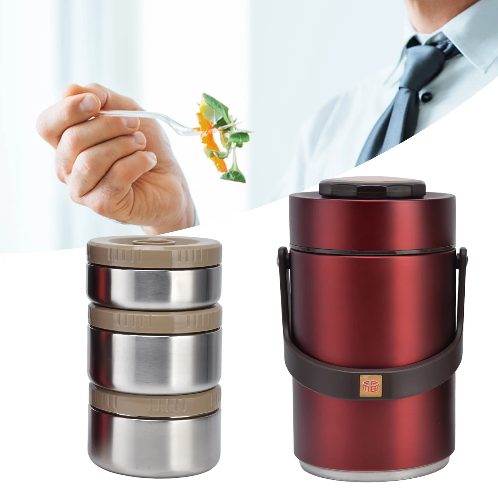 2.3L Vacuum Lunch Box 304 Stainless Steel 3 Layers Prevent Leakage Insulated Food Container For Work Travel Accessories