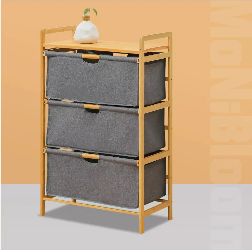 3 Drawer Fabric Dresser Storage Tower, Dresser Chest with Bamboo Frame for Bedroom,living Room and Closet