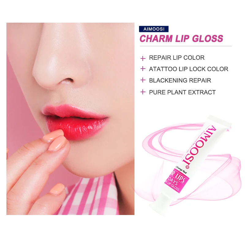 AIMOOSI Lip Gloss Permanent Makeup 7 Days Magic Tint Waterproof Long Lasting Lip Stain Nourishing Vitamin E Shine Orange