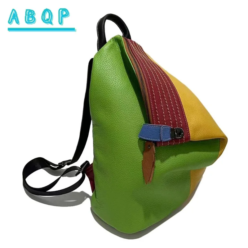 New Women's Backpack Luxury Brand Fashion Genuine Leather Women's Backpack Handmade Splicing Colorful Casual Travel Backpack