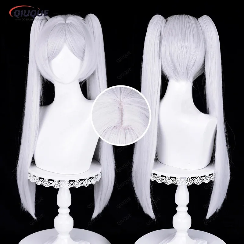 2025 yiyi Anime At The Funeral Frieren Cosplay Wig Rambut Sintetis Tahan Panas Model Kuncir Kuda Panjang Warna Putih Perak + Wig