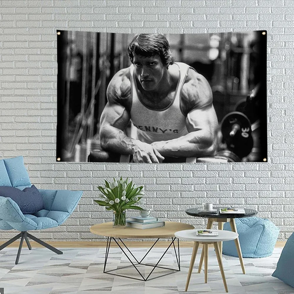 Arnold Schwarzenegger Flag Gym Tapestry Funny Poster Banne 3X5FT For Decoration Bedroom Room Dorm Wall With Four Brass Grommets