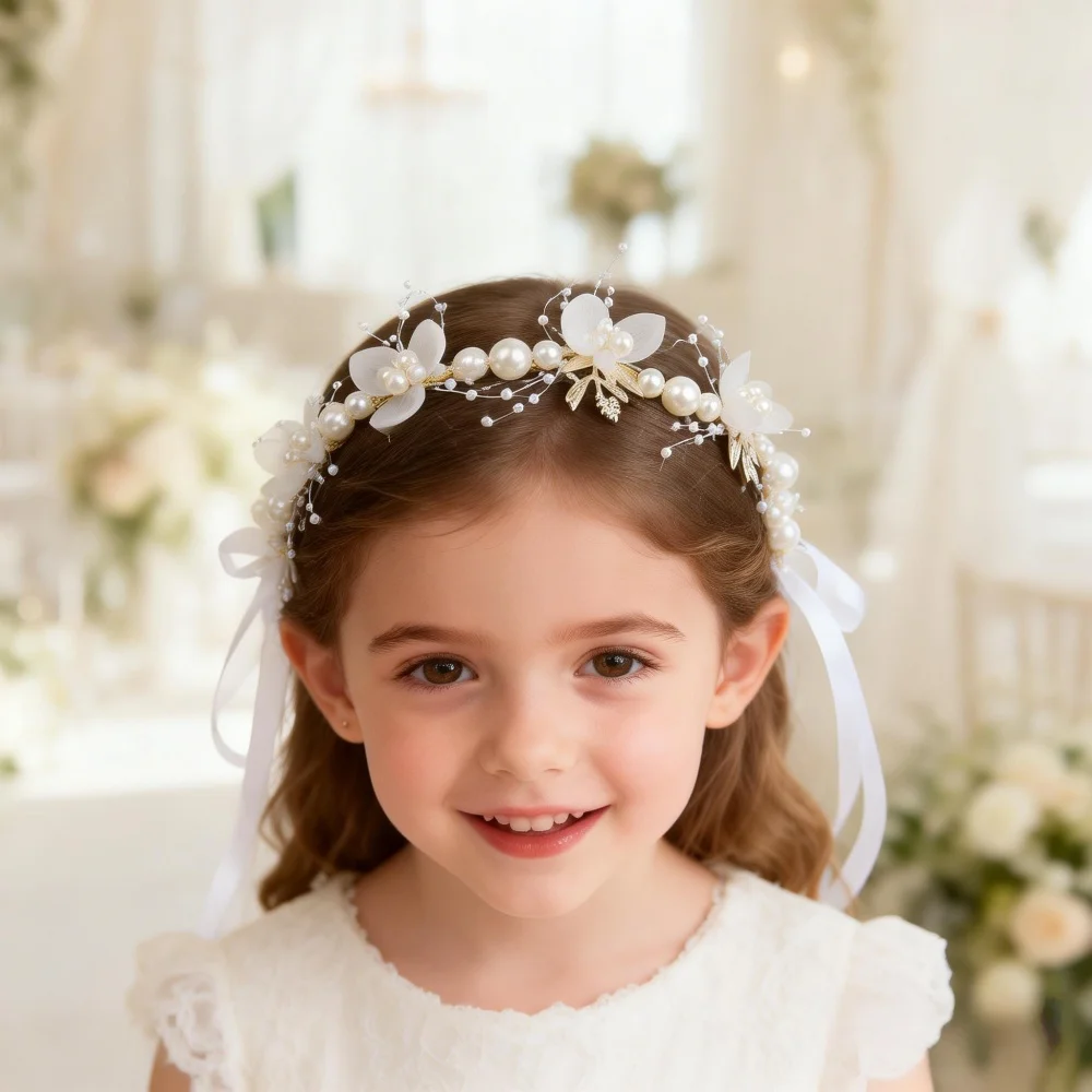 1pc Flower Headband with Ribbon Children's Hair Accessories, Floral Design, Ideal for Weddings and Bridesmaids