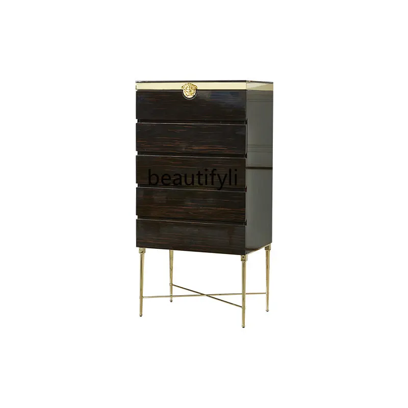 

yj Post-Modern Simple Chest of Drawers Italian-Style Light Luxury Solid Wood Storage Side Cabinet Drawer-Style Gold Silk Ebony