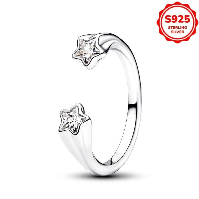 Women's S925 Silver Stackable Sun Moon Star Butterfly Ring Set