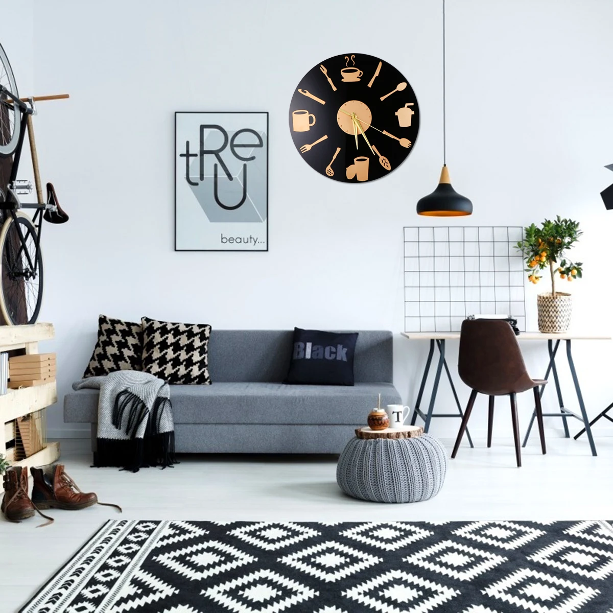 

Tableware Wall Clock Creative Hanging Funny Decorative Kitchen Bedroom Home Quartz Silent Movement Acrylic Metal Large Wooden