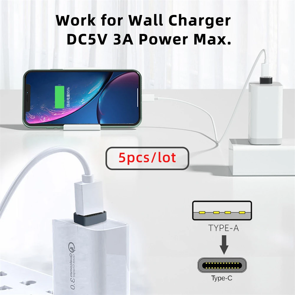 Cablecc 5pcs Type C USB-C Female to USB 2.0 A Male Data 480Mbps Power Adapter for Laptop Tablet Phone