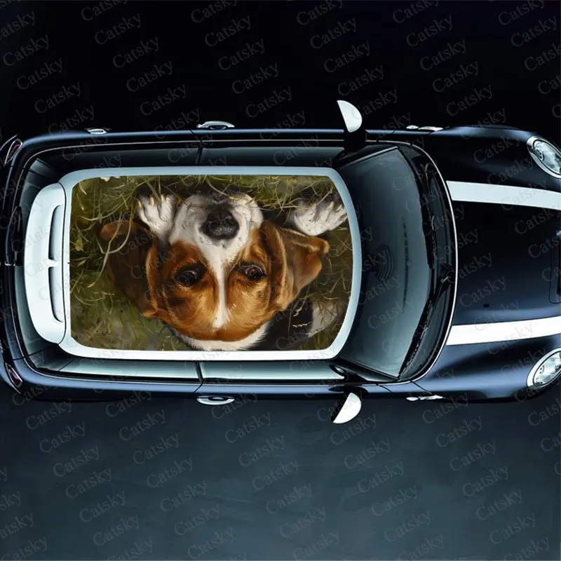 Worried Beagle Animal Print Car Roof Sticker Wrap Racing SUV Auto Accessories Packaging PVC Car Hood Graphic Decal Decoration