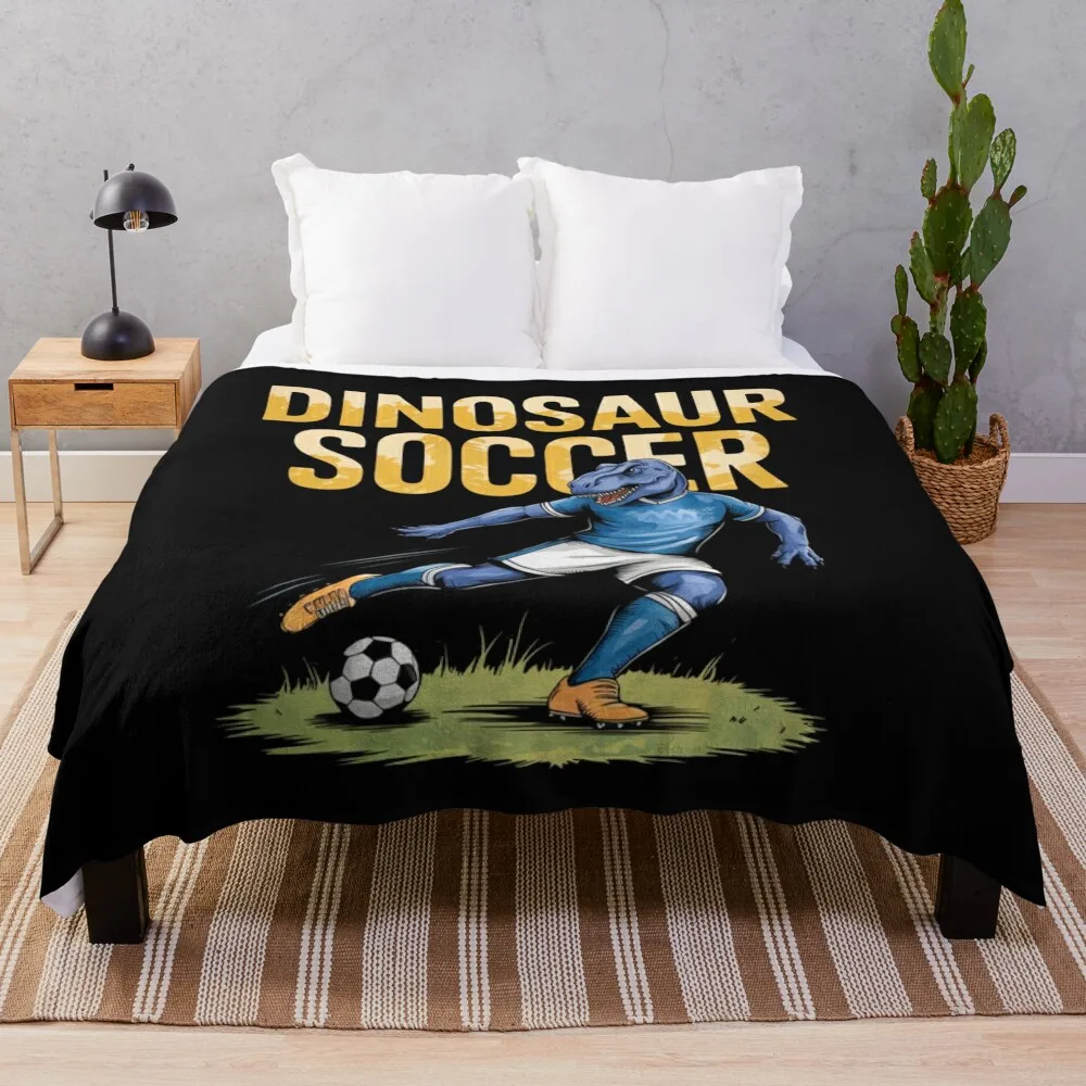 

Prehistoric Goal Scorer: Dinosaur Soccer Champ T. Rex Cartoon Throw Blanket Furry Flannel Sleeping Bag Soft Plaid Blankets