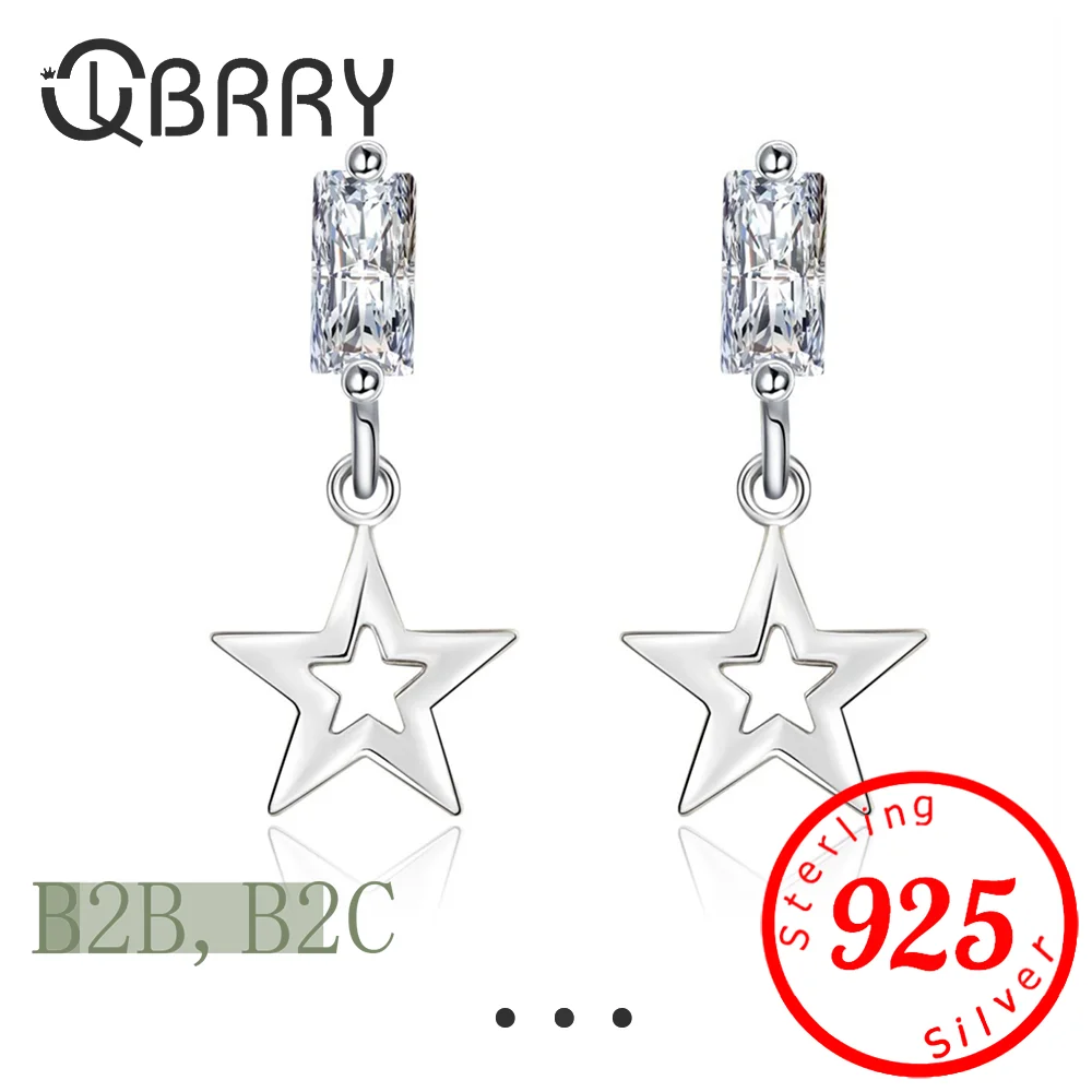 

Simple Style Drop Earrings Rectangle Zircon Stone Pentagram Pendants Charming Earrings Stud Jewelry For Women